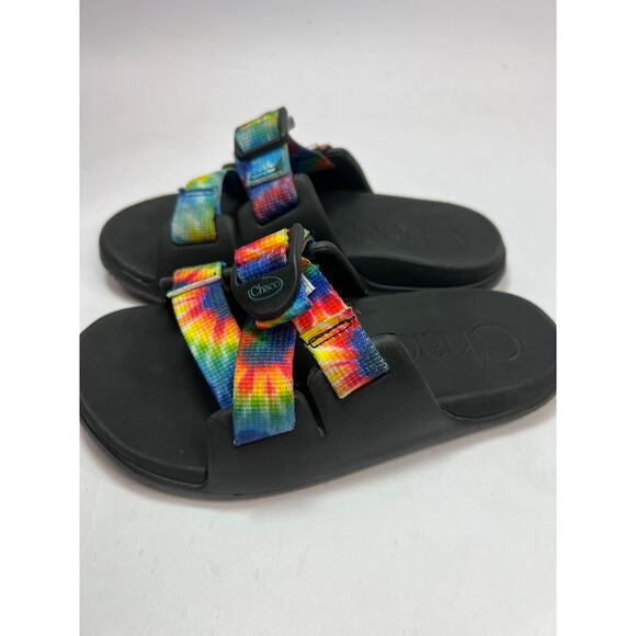 Chaco Kids Tie-Dye Slide Sandals, Black Sole, Adjustable Outdoor Summer Slip-Ons - Picture 5 of 10